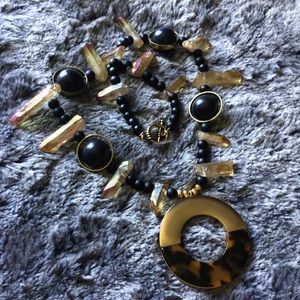 Golden Aura Agate & Obsidian Gemstone Necklace